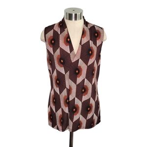 BYdesign Sleeveless V-Neck Stretchy Relaxed Blouse Women's M Brown Orange Retro
